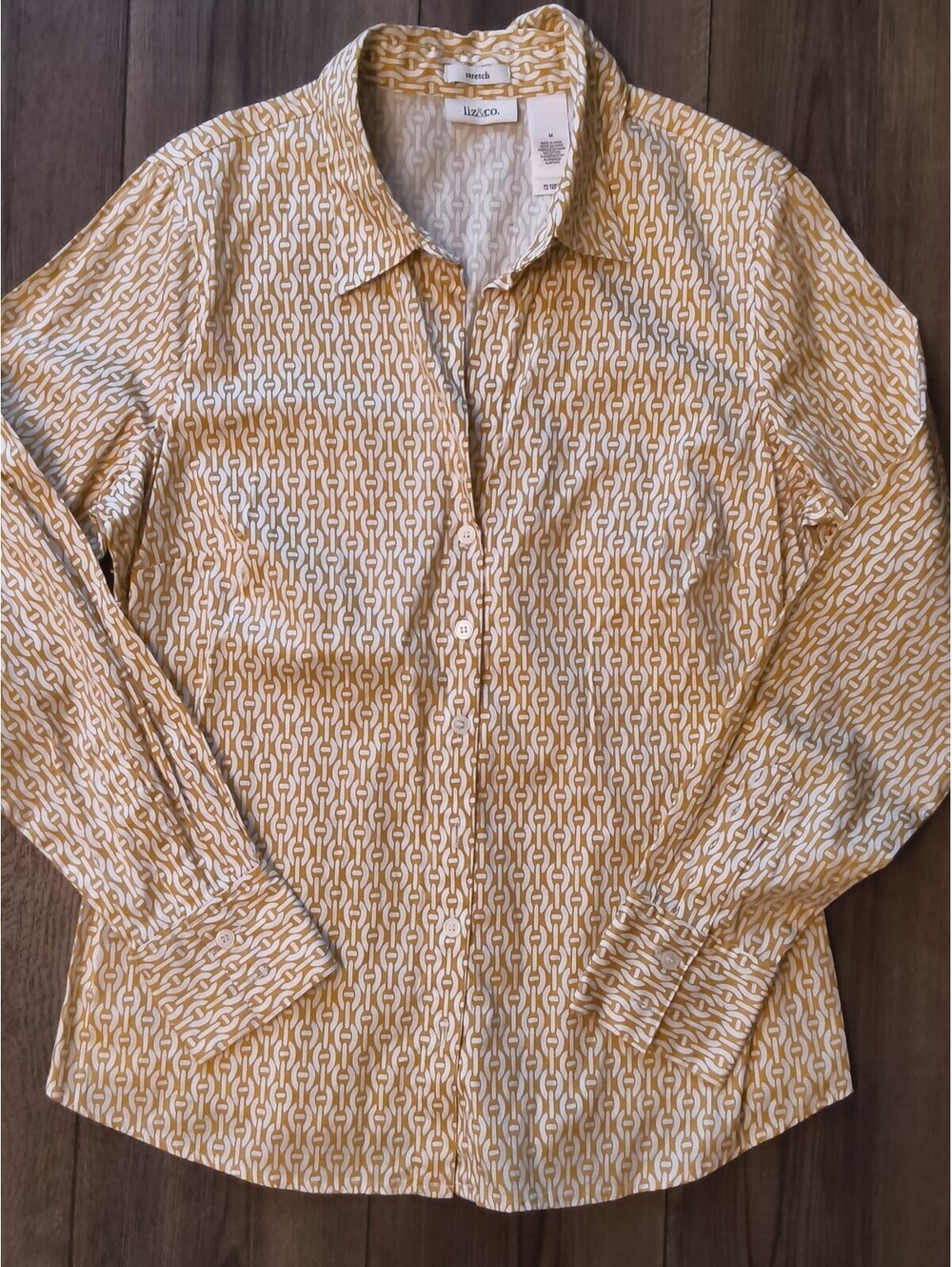 Liz & Co. Button Up Shirt Y2K Women’s Medium M Cotton Long Sleeves Stretch Top